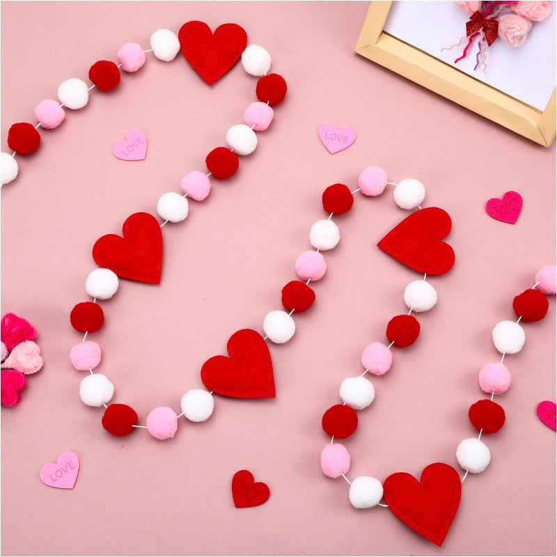 Jansun Valentine Felt Garland, Valentines Day Felt Garland with Red Pink Hearts, 8.2 ft Farmhouse Banner for Fireplace Mantel Wall Ceiling Decorations - Image 1