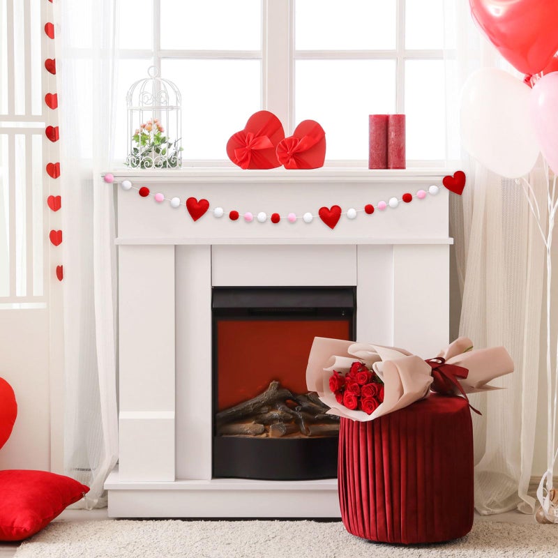 Jansun Valentine Felt Garland, Valentines Day Felt Garland with Red Pink Hearts, 8.2 ft Farmhouse Banner for Fireplace Mantel Wall Ceiling Decorations - Image 4