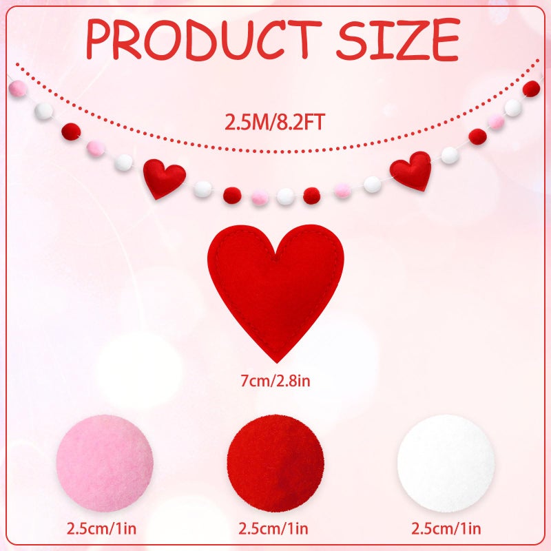 Jansun Valentine Felt Garland, Valentines Day Felt Garland with Red Pink Hearts, 8.2 ft Farmhouse Banner for Fireplace Mantel Wall Ceiling Decorations - Image 2