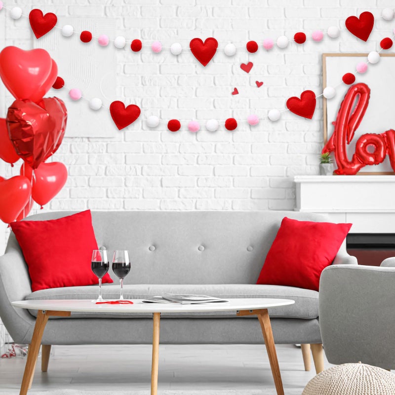 Jansun Valentine Felt Garland, Valentines Day Felt Garland with Red Pink Hearts, 8.2 ft Farmhouse Banner for Fireplace Mantel Wall Ceiling Decorations - Image 5