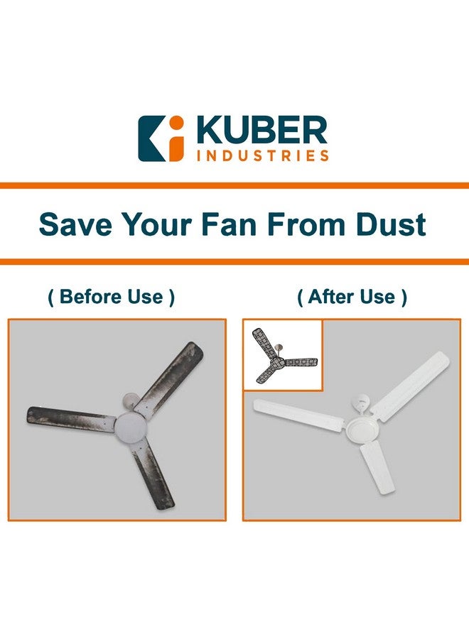 Kuber Industries PVC Square Print Dust Proof Three Blade Ceiling Fan Cover (Grey) 54KM4010 - Image 5
