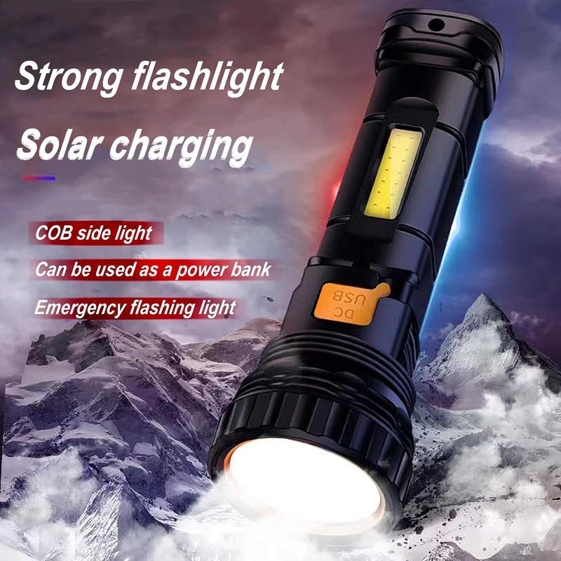 Esidai 6PCS Solar/Rechargeable Multi Function 1000 Lumens LED Flashlight, with Emergency Strobe Light and 1200 Mah Battery, Emergency Power Supply and USB Charging Cable, Fast Charging - Image 4