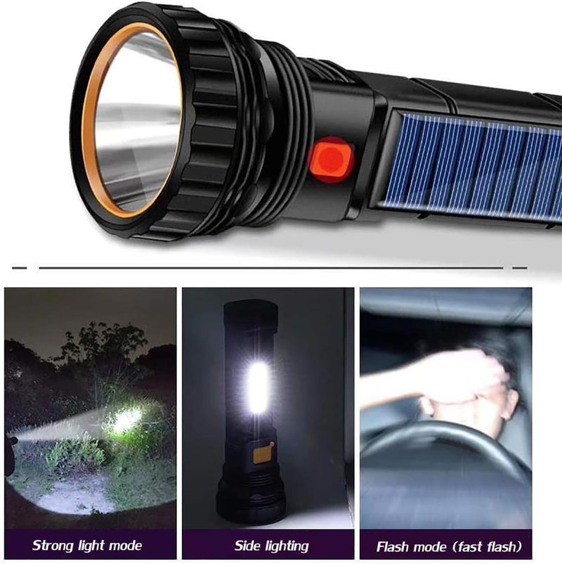 Esidai 6PCS Solar/Rechargeable Multi Function 1000 Lumens LED Flashlight, with Emergency Strobe Light and 1200 Mah Battery, Emergency Power Supply and USB Charging Cable, Fast Charging - Image 5