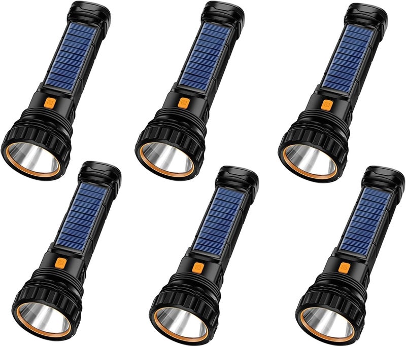 Esidai 6PCS Solar/Rechargeable Multi Function 1000 Lumens LED Flashlight, with Emergency Strobe Light and 1200 Mah Battery, Emergency Power Supply and USB Charging Cable, Fast Charging - Image 1