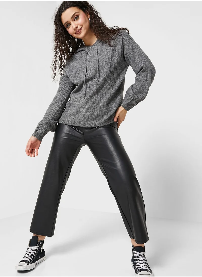 Jacqueline de Yong Drawstring Knitted Hoodie