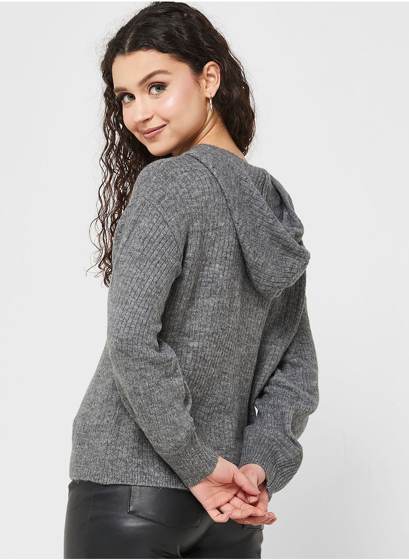 Jacqueline de Yong - Drawstring Knitted Hoodie - Image 1