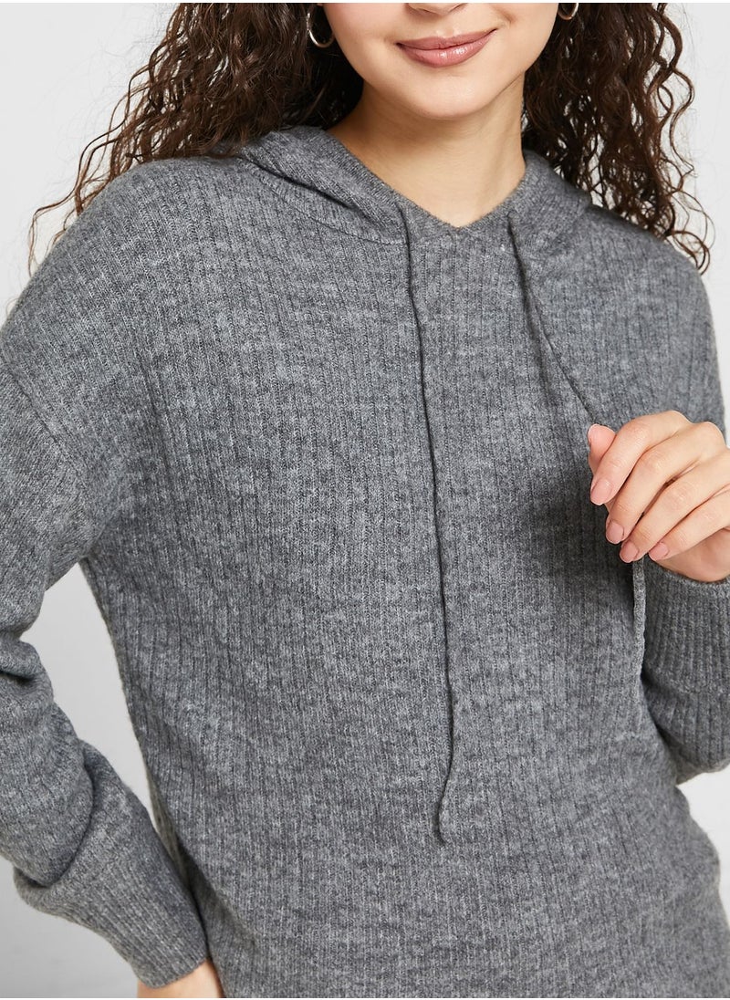 Jacqueline de Yong - Drawstring Knitted Hoodie - Image 1