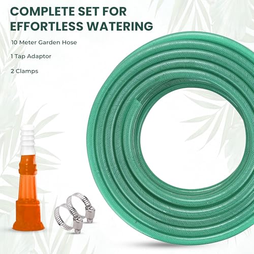 Roots & Leaf 10 Meter 0.5 Inch PVC Water Pipe - Green (1 Pc)| Lightweight, Durable & Flexible| Hose with Accessories Connector & Clamps| Watering Garden, Cleaning, Outdoor-Indoor Use - Image 2