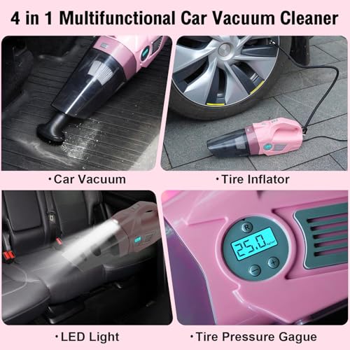 Vioview Pink Car Cleaning Kit, 25Pcs Detailing Kit Interior with 4-in-1 Power Handheld Vacuum Cleaner, Detailing Brush Set, 2-in-1 Windshield Cleaner Tool, Car Accessories for Cleaning, Gift for Women - Image 2