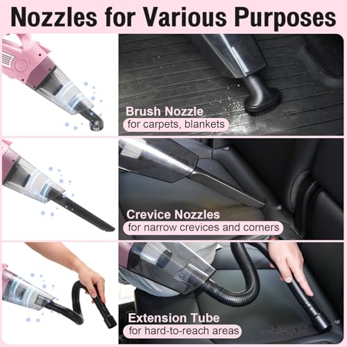 Vioview Pink Car Cleaning Kit, 25Pcs Detailing Kit Interior with 4-in-1 Power Handheld Vacuum Cleaner, Detailing Brush Set, 2-in-1 Windshield Cleaner Tool, Car Accessories for Cleaning, Gift for Women - Image 4