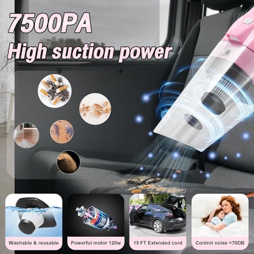 Vioview Pink Car Cleaning Kit, 25Pcs Detailing Kit Interior with 4-in-1 Power Handheld Vacuum Cleaner, Detailing Brush Set, 2-in-1 Windshield Cleaner Tool, Car Accessories for Cleaning, Gift for Women - Image 3