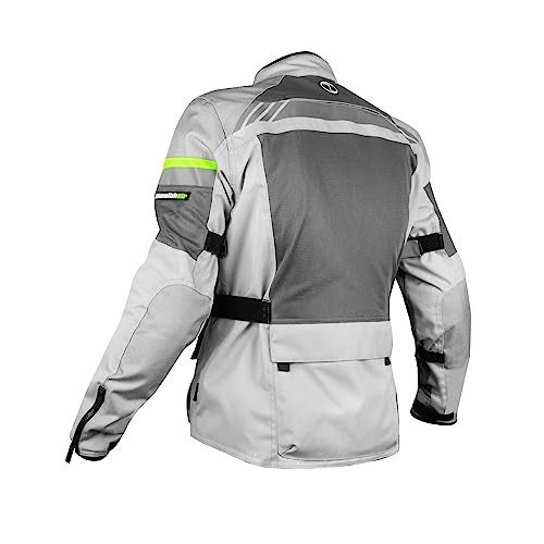 Rynox Stealth Air Pro Jacket - Mesh Motorcycle Touring Jacket with Impact Protection and Abrasion Resistance - Grey Hi-Viz Green, 4XL - Image 2