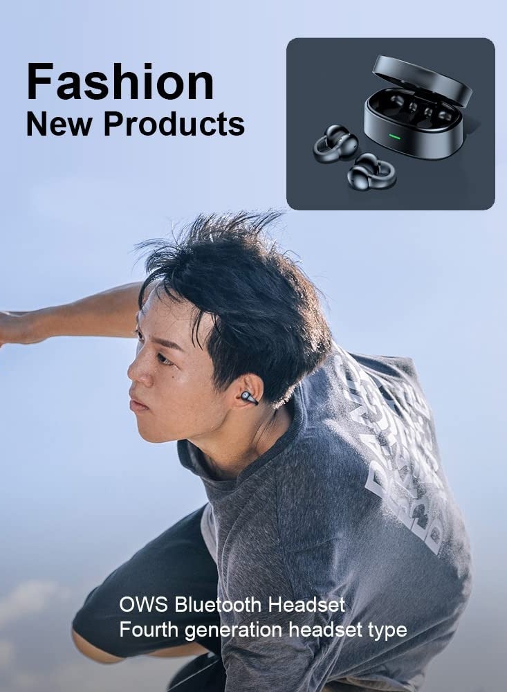 SYOSI Bone Conduction Bluetooth Headphones, Bluetooth 5.3 Painless Wireless Open Ear Clip on Headphone Waterproof Running Earring Earphone Air Conduction Earphones Open Earbuds Wireless Earbuds (Black) - Image 5