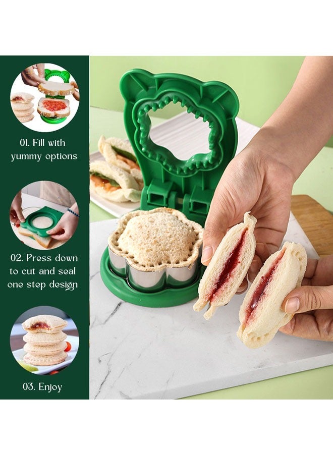 Sandwich Cutter And Sealer, Flower Pocket Sandwiches Cutter Uncrustables Maker, Sandwich Cutters For Kids Love Lunchables, Freeze  Diy Pocket Minis For Cookie Cutters Baking Tools (Green)  - Image 2