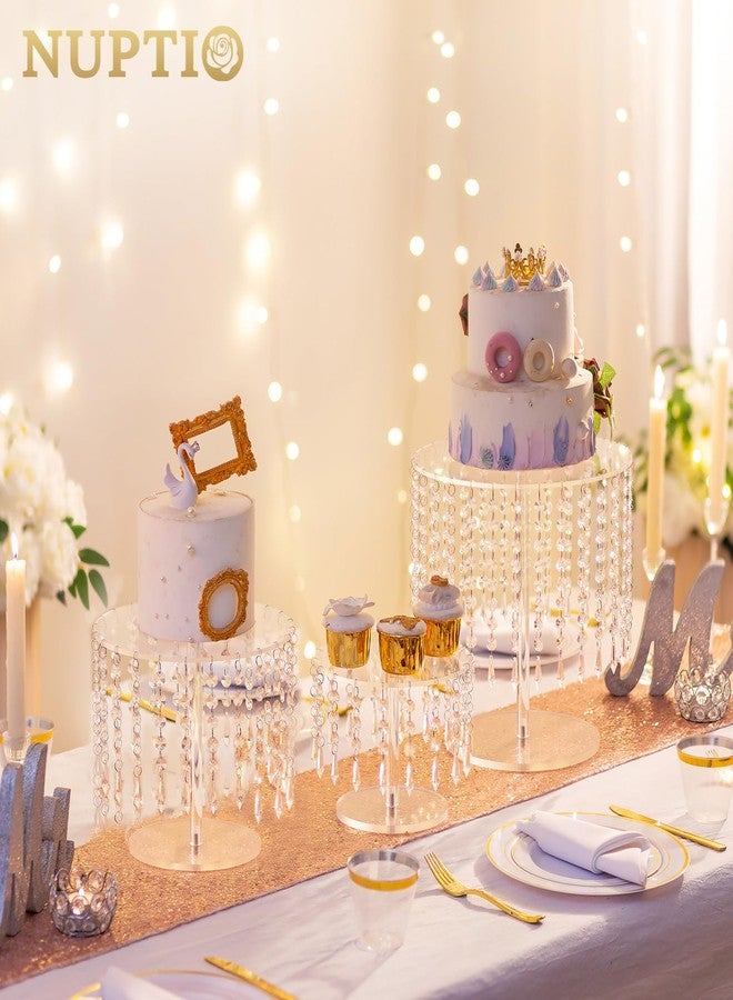 NUPTIO Acrylic Cake Stand Round: Cupcake Stands 12.2in Diameter Clear Afternoon Tea Dessert Display Cup Cakes Serving Plate with Crystal Chandelier for Wedding Birthday Party Baby Shower Decorations - Image 3