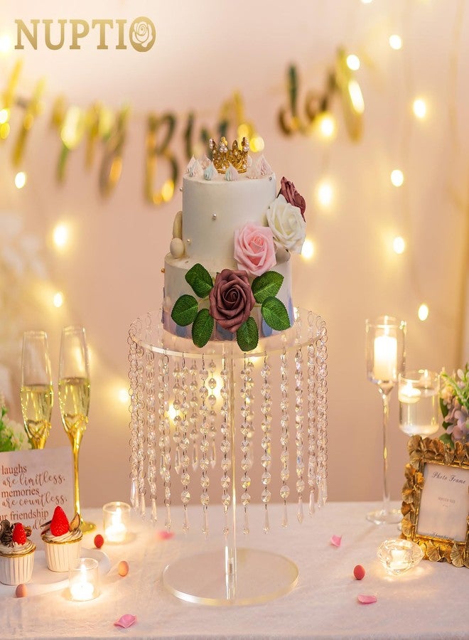 NUPTIO Acrylic Cake Stand Round: Cupcake Stands 12.2in Diameter Clear Afternoon Tea Dessert Display Cup Cakes Serving Plate with Crystal Chandelier for Wedding Birthday Party Baby Shower Decorations - Image 2
