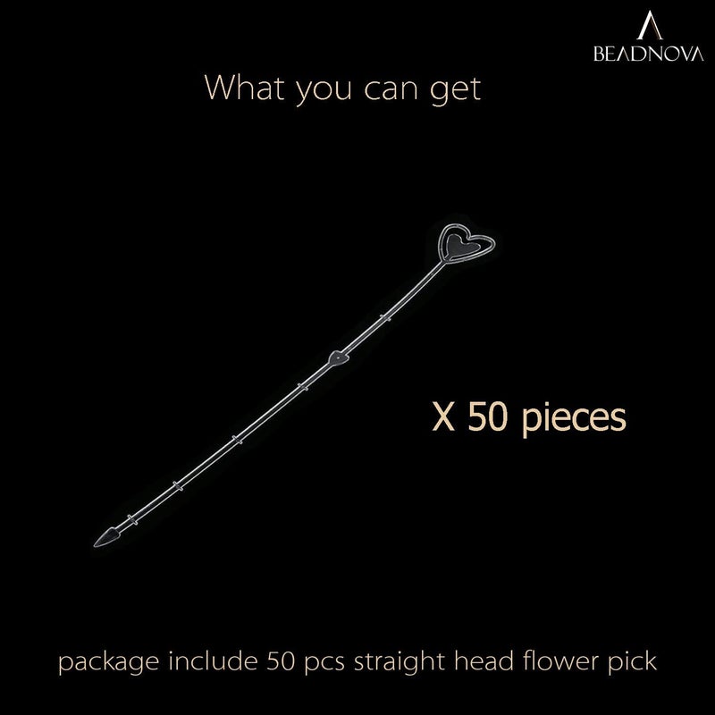 BEADNOVA Floral Pick Card Holder 50pcs 10inch Plastic Straight Head Flower Pick Card Holder for Floral Arrangement Bouquet Wedding Decoration Heart Shape Head - Image 3