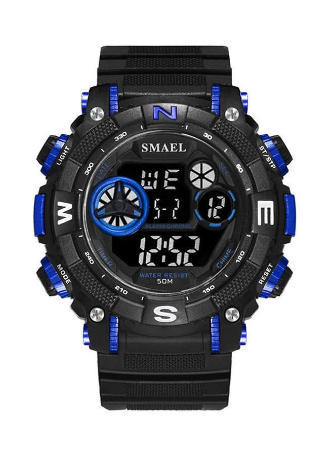 سميل ساعة يد رقمية بسوار من الراتينج مقاومة للماء طراز Smael-37-BLA-BLU للرجال