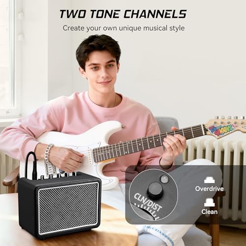 IRUYEE 10W*1 Mini Guitar Amplifier, Electric Guitar Amp with Clean/Drive Channel, 6H Working, 3.5mm Headphone/AUX Jack, USB-C Rechargeable, Wireless Portable Amp for Indoor Practice, Traveling - Image 4