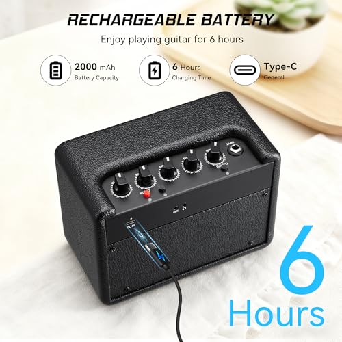 IRUYEE 10W*1 Mini Guitar Amplifier, Electric Guitar Amp with Clean/Drive Channel, 6H Working, 3.5mm Headphone/AUX Jack, USB-C Rechargeable, Wireless Portable Amp for Indoor Practice, Traveling - Image 2