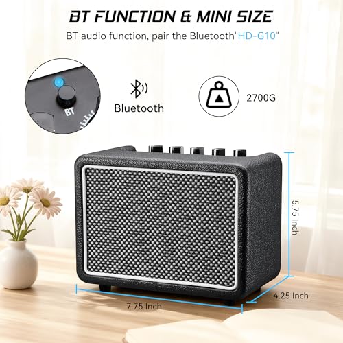 IRUYEE 10W*1 Mini Guitar Amplifier, Electric Guitar Amp with Clean/Drive Channel, 6H Working, 3.5mm Headphone/AUX Jack, USB-C Rechargeable, Wireless Portable Amp for Indoor Practice, Traveling - Image 5