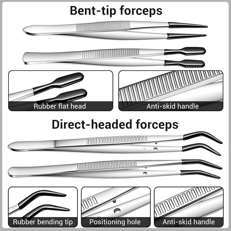 4 PCS Tweezers with Rubber Tips, PVC Coated Tweezers for Crafting, Straight Flat Tip Long Bent Precision Tweezer Set for Crafts, Stamps, Beads, Jewelry, Lab Work - Image 2