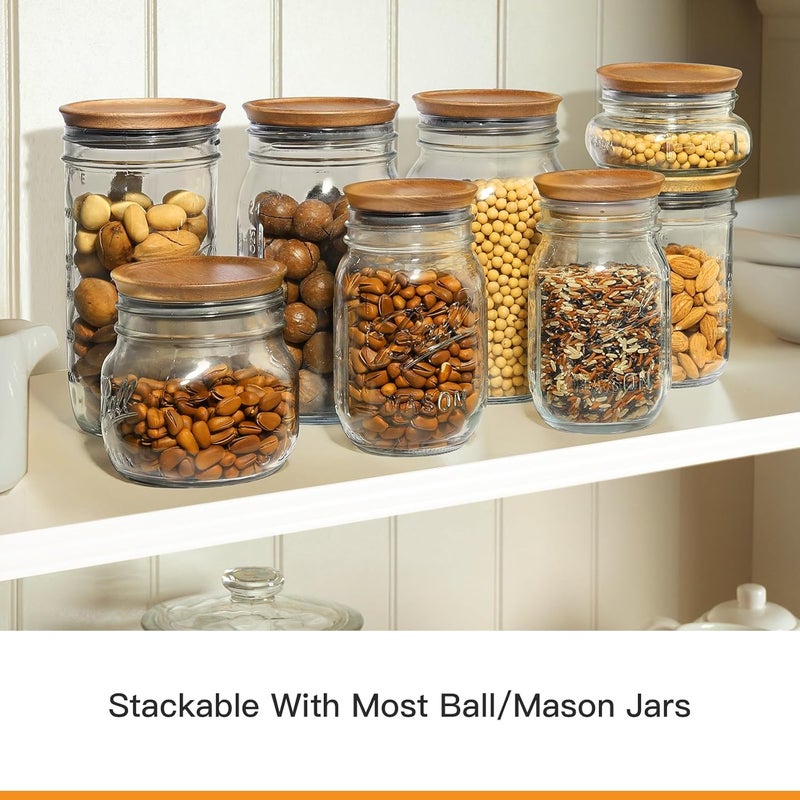 SKYBD Wooden Storage Lids for Ball/Mason/Kerr Jars, Food Grade Material, Reusable canning lids with Silicone Seal, 100% Fit & Airtight for Jars (12PCS-Regular) - Image 3