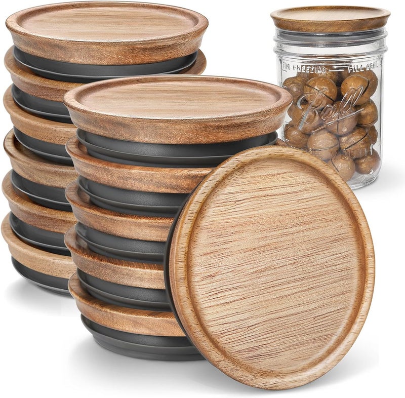 SKYBD Wooden Storage Lids for Ball/Mason/Kerr Jars, Food Grade Material, Reusable canning lids with Silicone Seal, 100% Fit & Airtight for Jars (12PCS-Regular) - Image 1