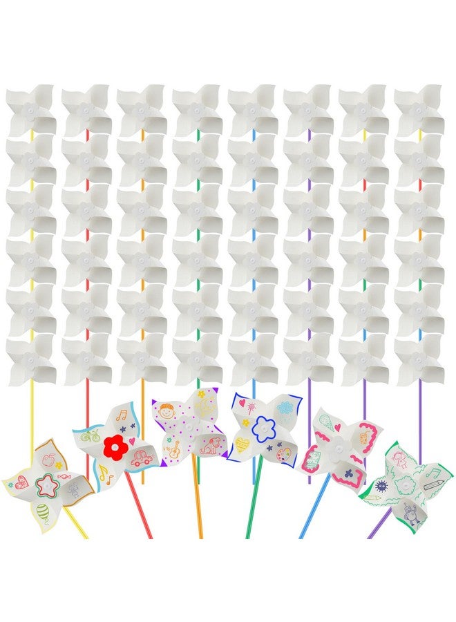 Poen 100 Pcs DIY Pinwheels Paper Craft for Kids Bulk Color Your Own White Pinwheels Summer Activity Arts July 4 Patriotic Memorial Day Craft for Kids Boys Girls Blank Windmills Party Favor, 5 Inches - Image 1