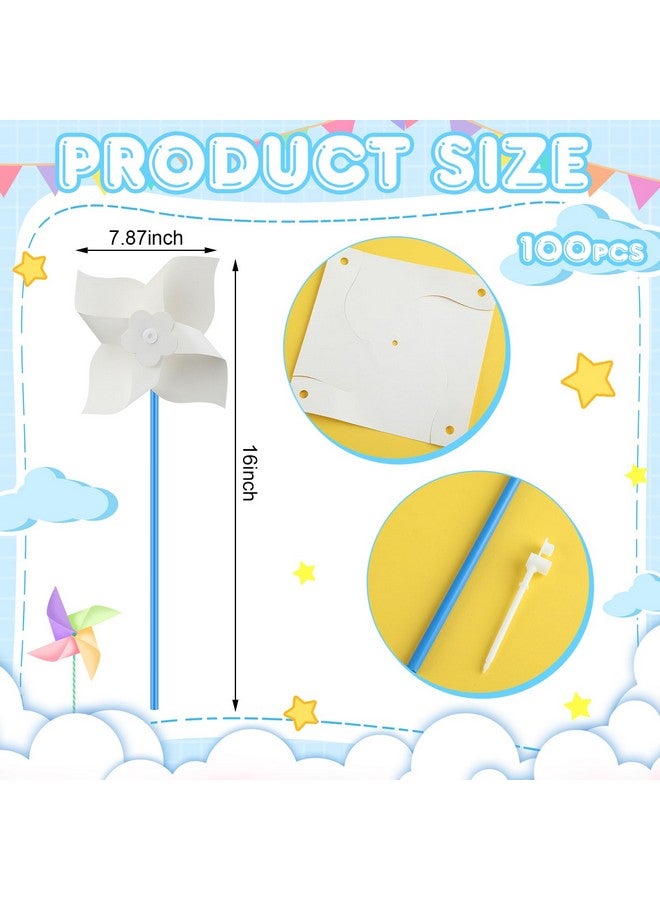 Poen 100 Pcs DIY Pinwheels Paper Craft for Kids Bulk Color Your Own White Pinwheels Summer Activity Arts July 4 Patriotic Memorial Day Craft for Kids Boys Girls Blank Windmills Party Favor, 5 Inches - Image 2
