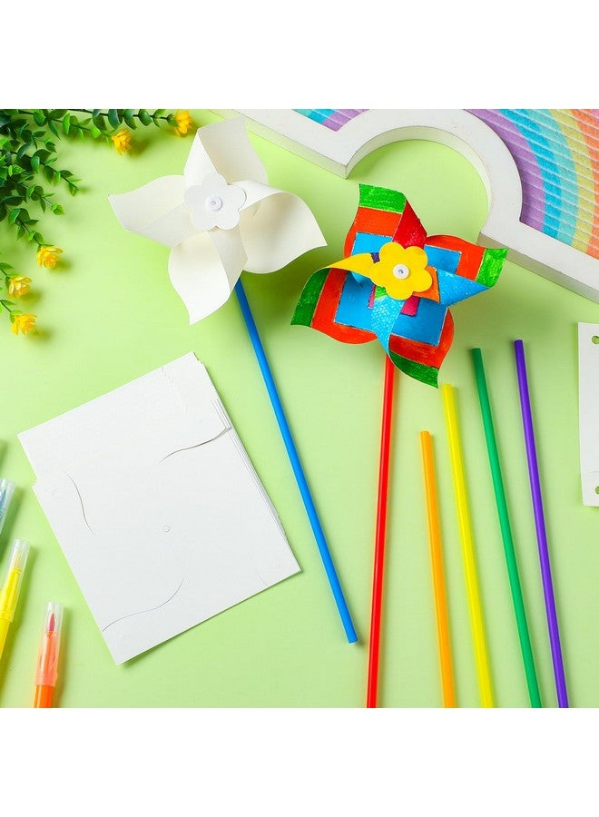 Poen 100 Pcs DIY Pinwheels Paper Craft for Kids Bulk Color Your Own White Pinwheels Summer Activity Arts July 4 Patriotic Memorial Day Craft for Kids Boys Girls Blank Windmills Party Favor, 5 Inches - Image 3