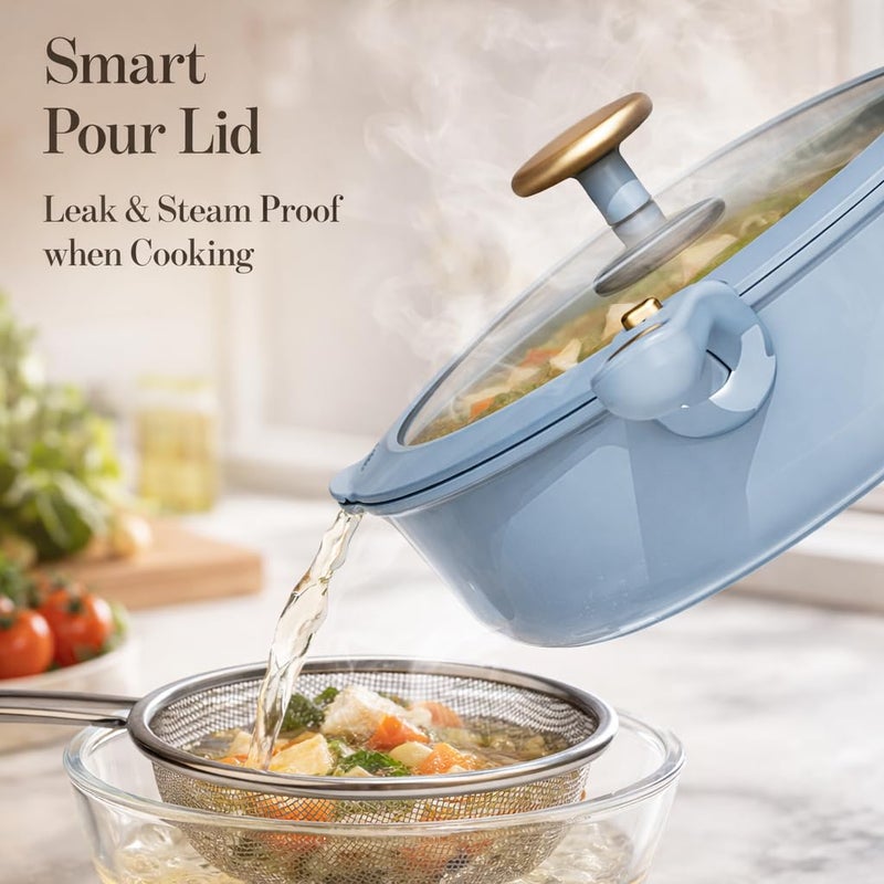 CAROTE 18Pcs Titanium Reinforced Nonstick Pots and Pans Set, Nonstick Cookware Set with Detachable Handle, Induction Kitchen Cookware Sets Removable Handles, Dishwasher Safe, Oven Safe, Blue - Image 5