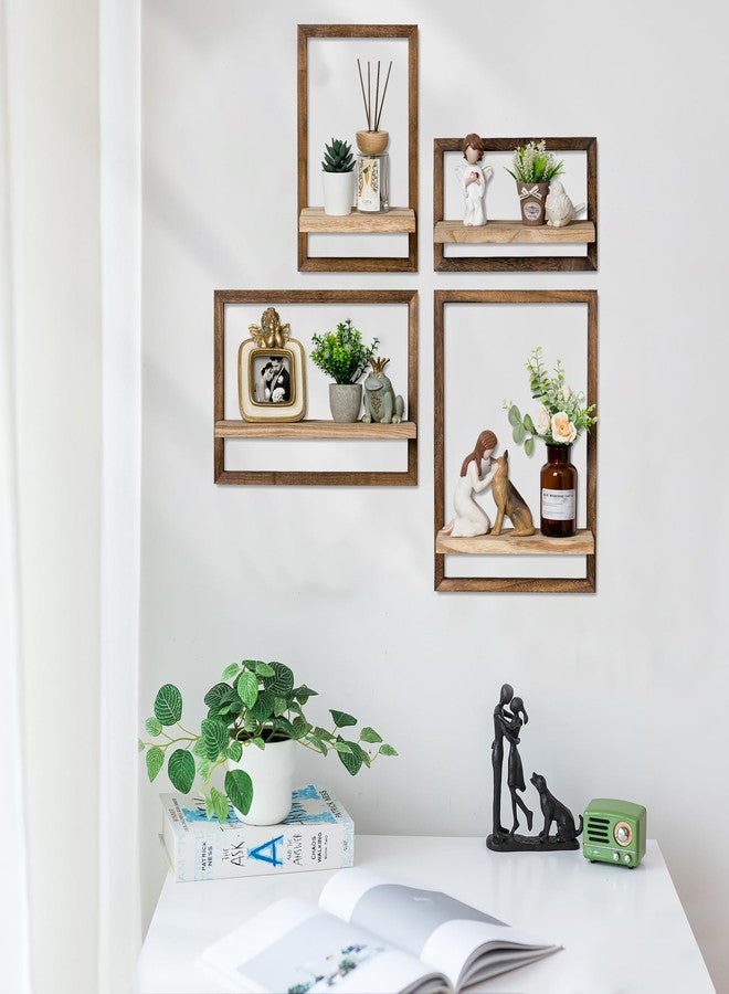 Walasis 4-Piece Wood Wall Shelves for Bedroom Farmhouse - Rustic Floating Shelf Decorative Storage Shelving Wall Mounted Decor with Frame for Living Room - Image 2