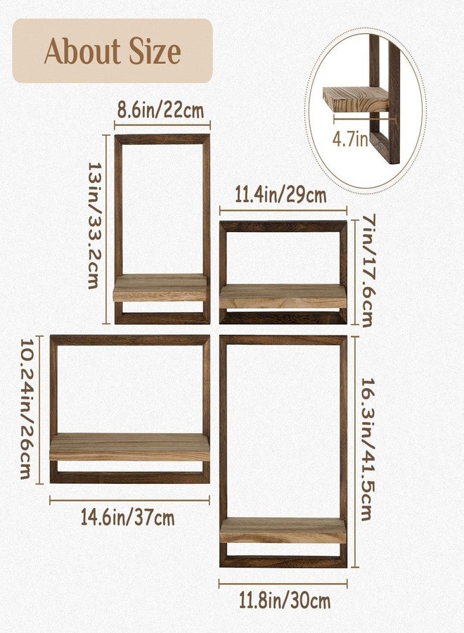 Walasis 4-Piece Wood Wall Shelves for Bedroom Farmhouse - Rustic Floating Shelf Decorative Storage Shelving Wall Mounted Decor with Frame for Living Room - Image 4