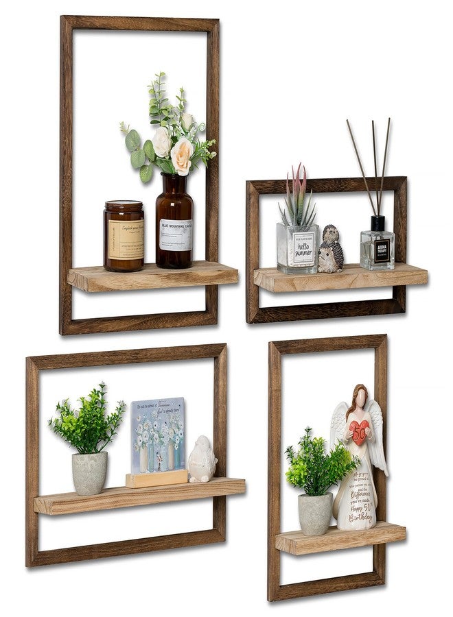 Walasis 4-Piece Wood Wall Shelves for Bedroom Farmhouse - Rustic Floating Shelf Decorative Storage Shelving Wall Mounted Decor with Frame for Living Room - Image 1