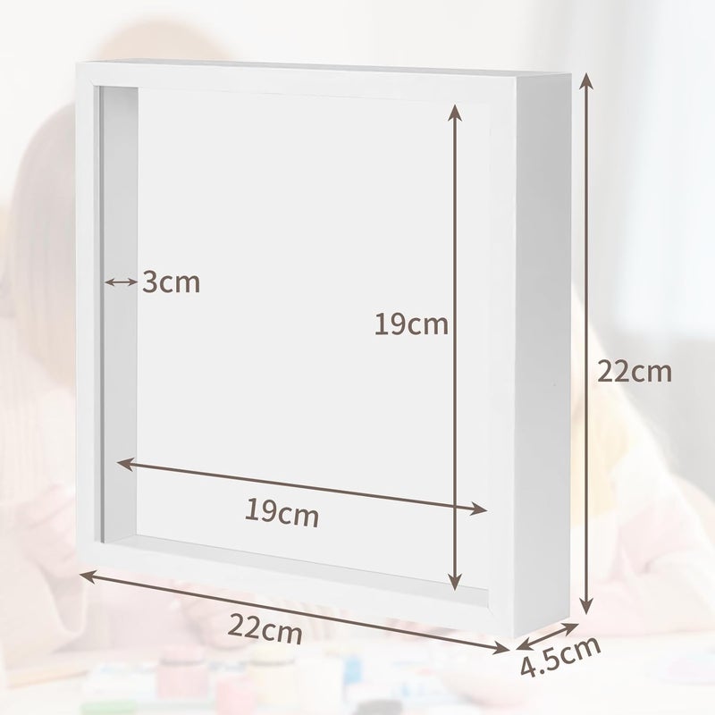 WISYOK 3D Picture Frame for Filling 22 x 22 cm, 3D Object Frame Deep 3 cm, Deep Frame for Wall & Desktop, Shadow Box for Photos, Objects, Wedding Bouquet, DIY Artworks (White) - Image 2