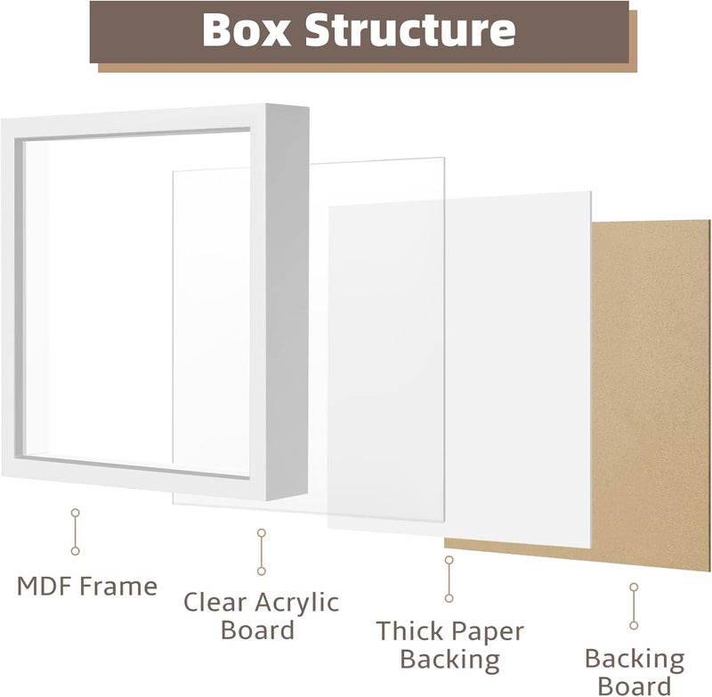 WISYOK 3D Picture Frame for Filling 22 x 22 cm, 3D Object Frame Deep 3 cm, Deep Frame for Wall & Desktop, Shadow Box for Photos, Objects, Wedding Bouquet, DIY Artworks (White) - Image 4