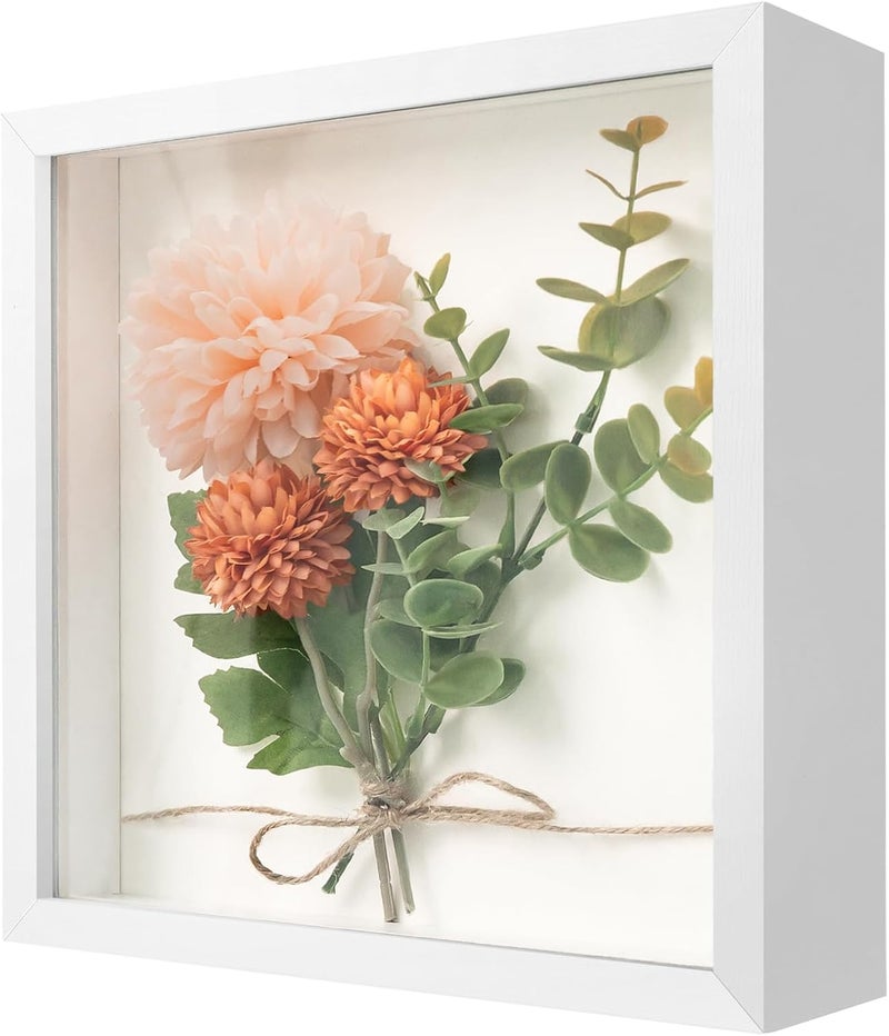 WISYOK 3D Picture Frame for Filling 22 x 22 cm, 3D Object Frame Deep 3 cm, Deep Frame for Wall & Desktop, Shadow Box for Photos, Objects, Wedding Bouquet, DIY Artworks (White) - Image 1