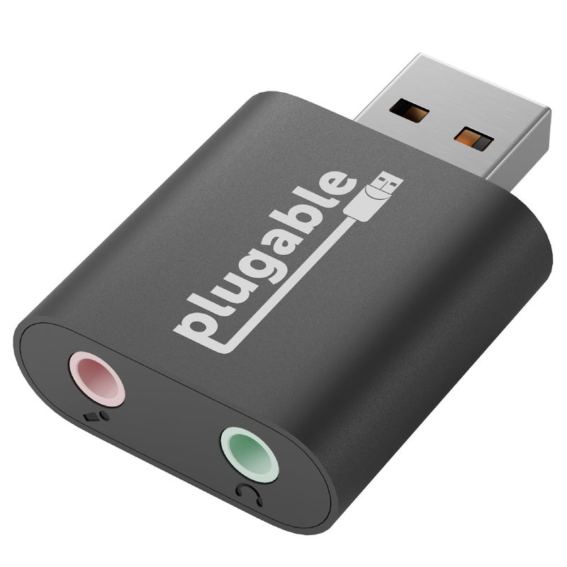 Plugable USB Audio Adapter with 3.5mm Speaker-Headphone and Microphone Jack, Add an External Stereo Sound Card to Any PC, Compatible with Windows, Mac, and Linux - Driverless - Image 1