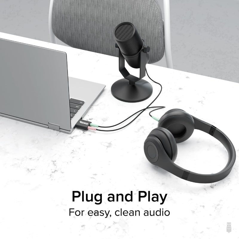 Plugable USB Audio Adapter with 3.5mm Speaker-Headphone and Microphone Jack, Add an External Stereo Sound Card to Any PC, Compatible with Windows, Mac, and Linux - Driverless - Image 4