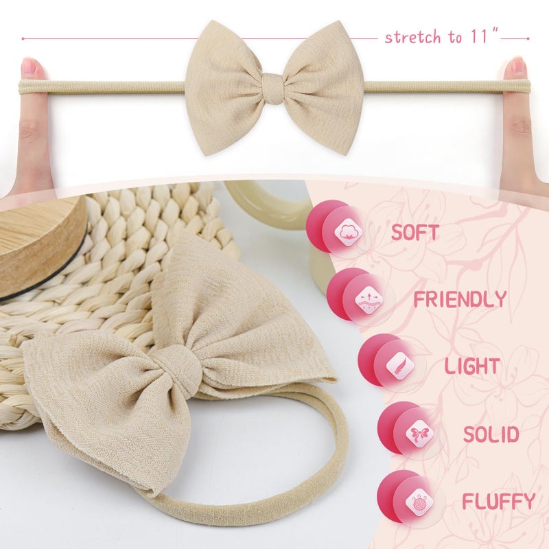 YanJie Baby Girls 4.5" Nylon Headbands, Handmade Hair Bows Hairbands Hair Accessories for Newborn Infant Toddlers Kids, 3 Pieces, Light Pink/White/Beige - Image 5