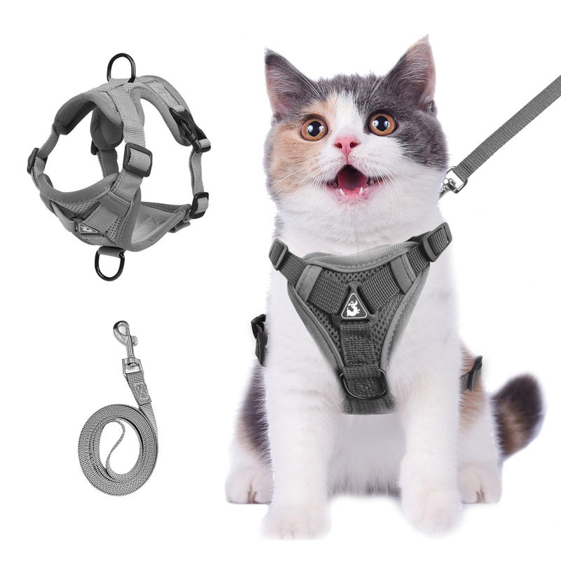 Wanheart cat Chest Harness and Leash, Anti-Escape Adjustable Soft mesh cat Leash and Chest Harness Set for All Types of Cats cat Vests (Grey, 6.6-9.9lb) - Image 1