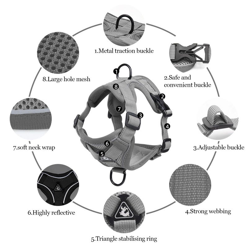 Wanheart cat Chest Harness and Leash, Anti-Escape Adjustable Soft mesh cat Leash and Chest Harness Set for All Types of Cats cat Vests (Grey, 6.6-9.9lb) - Image 3