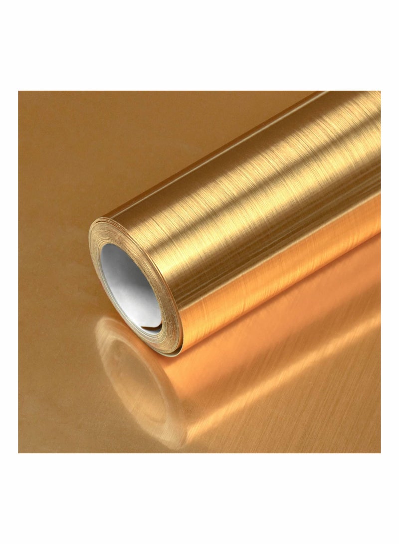 SYOSI Gold Wallpaper Peel and Stick Wallpaper Contact Paper Gold Metallic Wallpaper Golden Metal Look Wallpaper Stainless Steel Self Adhesive Appliances Wallpaper DIY Cabinets Liner Decor  - Image 1