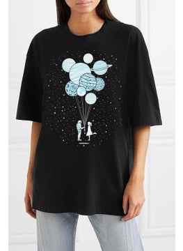Rock&Roll Balloon Planets Oversize Black Short Sleeve Women's T-Shirt  - Image 1