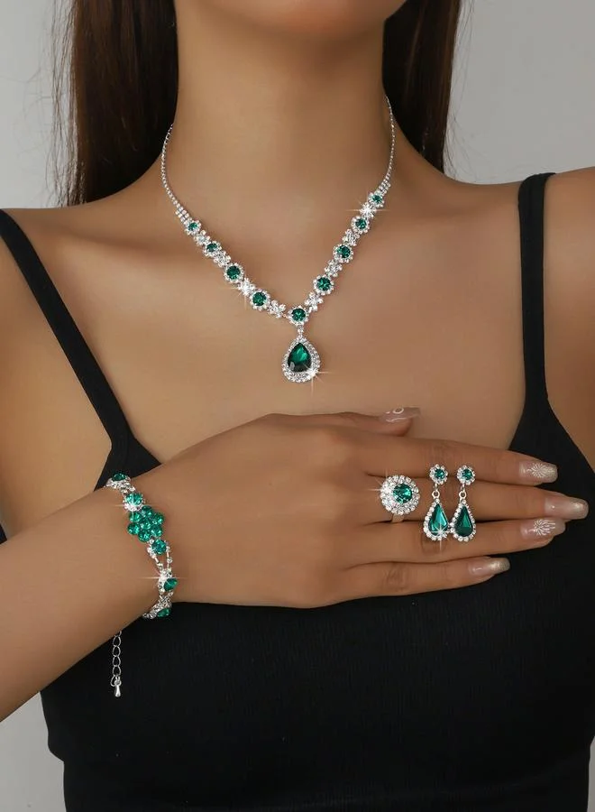 Take Two Take Two Rhinestone Flower Necklace, Earrings, Ring and Bracelet Set