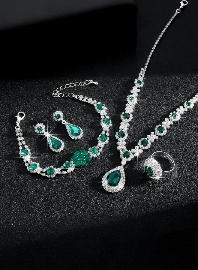 تايك تو Take Two Rhinestone Flower Necklace, Earrings, Ring and Bracelet Set