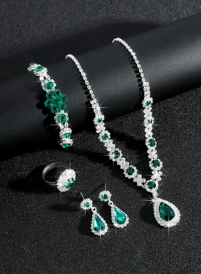 تايك تو Take Two Rhinestone Flower Necklace, Earrings, Ring and Bracelet Set