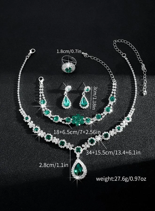 تايك تو Take Two Rhinestone Flower Necklace, Earrings, Ring and Bracelet Set