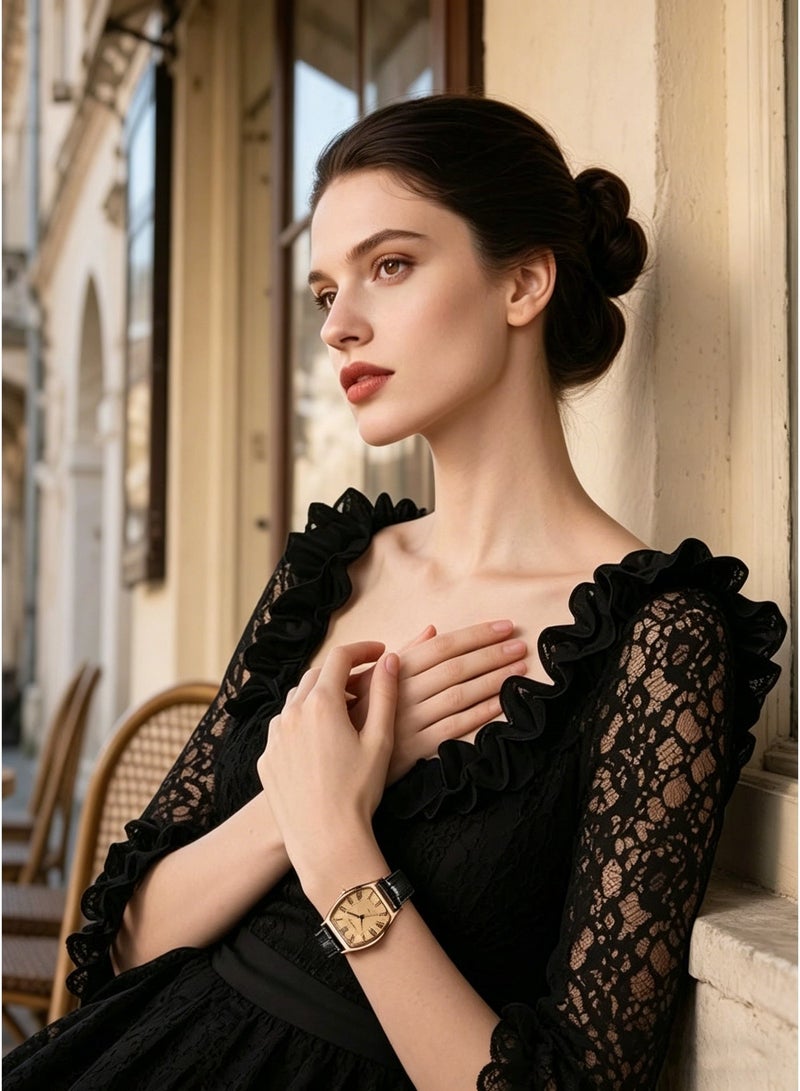 Wrist watch,Vintage Barrel-Shaped Watch for Women,Ladies Dress Watch,Black Leather Band Strap for Small Wrist ,Watch for Lady - Fashional Gift - Image 2